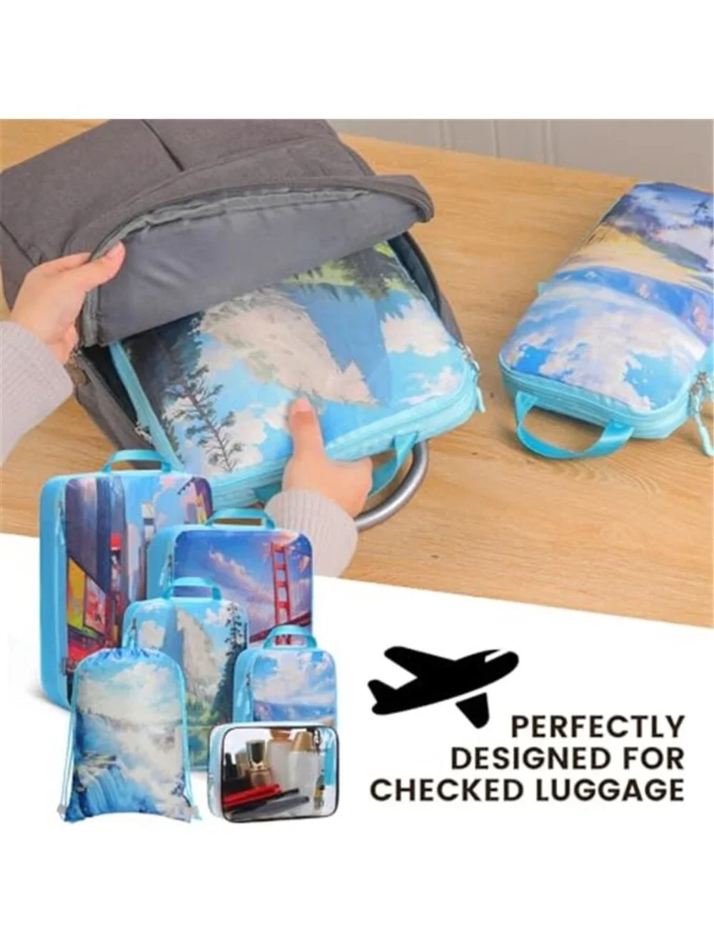 Compression Packing Cubes Travel Organizer Luggage Storage Bags Waterproof Set